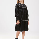 שמלת קטיפה עם פרחים - שחור