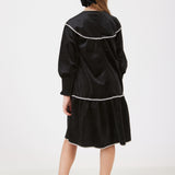 שמלת קטיפה עם פרחים - שחור