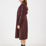 סט שמלה וקרדיגן פרחים - בורדו