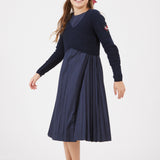 שמלת פליסה בשילוב סריג - נייבי