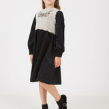 שמלת קטיפה בשילוב וסט סריג - שחור