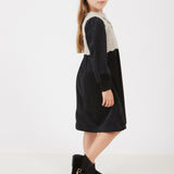 שמלת קטיפה בשילוב וסט סריג - שחור