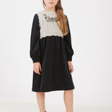 שמלת קטיפה בשילוב וסט סריג - שחור