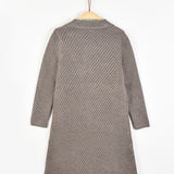 שמלת סריג עם רקמה פרחונית - חום