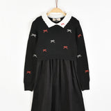 שמלה בשילוב סריג פפיונים - שחור