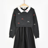 שמלה בשילוב סריג פפיונים - אפור