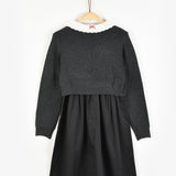 שמלה בשילוב סריג פפיונים - אפור