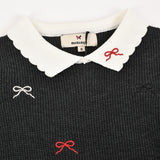 שמלה בשילוב סריג פפיונים - אפור