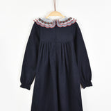 שמלה עם צווארון רקמה - נייבי