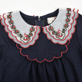 שמלה עם צווארון רקמה - נייבי