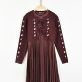 סט שמלה וקרדיגן פרחים - בורדו