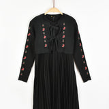 סט שמלה וקרדיגן פרחים - שחור