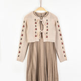 סט שמלה וקרדיגן פרחים - בז'