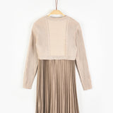 סט שמלה וקרדיגן פרחים - בז'