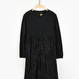 שמלת הדפס קטיפה בשילוב סריג - שחור