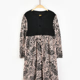 שמלת הדפס קטיפה בשילוב סריג - אבן