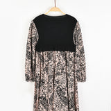 שמלת הדפס קטיפה בשילוב סריג - אבן