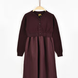 שמלה בשילוב קרדיגן כפתורים - בורדו