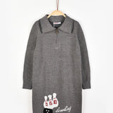 שמלת סריג עם רוכסן - אפור