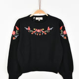 חולצת סריג עם רקמה - שחור