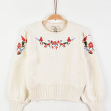 חולצת סריג עם רקמה - אבן