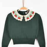 חולצת סריג עם צווארון סרוג - ירוק