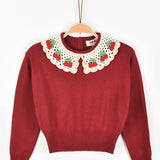 חולצת סריג עם צווארון סרוג - אדום