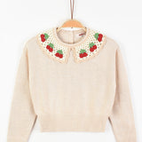 חולצת סריג עם צווארון סרוג - אבן