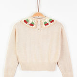 חולצת סריג עם צווארון סרוג - אבן