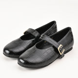 נעלי בובה בטקסטורת קרוקו - שחור