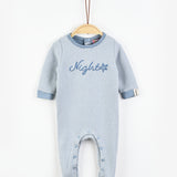 אוברול פסים עם כיתוב - תכלת