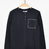 חולצת כפתורים עם כיס - נייבי