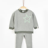 סט פיג'מת פסים - זית