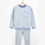 סט פיג'מת פסים - תכלת