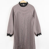 שמלת פליסה גימור תחרה - בורדו