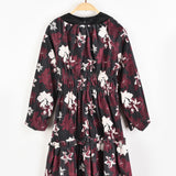 שמלת כיווצים פרחונית - בורדו