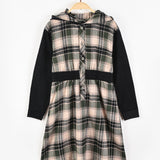 שמלת משבצות עם קפוצ'ון - ירוק