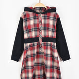 שמלת משבצות עם קפוצ'ון - אדום