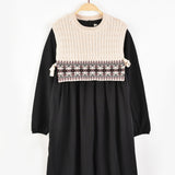 שמלה בשילוב וסט סרוג - שחור