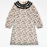 שמלה פרחונית צווארון קטיפה - בז'