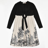 שמלת הדפס עם קשר קדמי - שחור