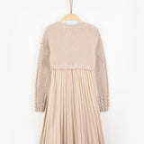 שמלת פליסה בשילוב סריג - בז'