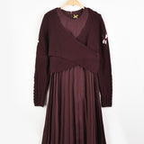 שמלת פליסה בשילוב סריג - בורדו