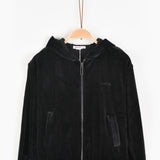 ז'קט קטיפה עם קפוצ'ון - שחור