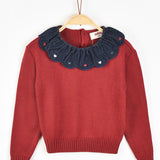 חולצת סריג עם צווארון - אדום