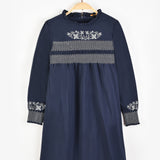 שמלת פרחים סיומת גלים - נייבי