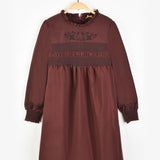 שמלת פרחים סיומת גלים - בורדו