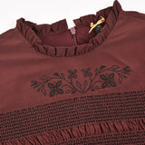 שמלת פרחים סיומת גלים - בורדו