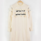 שמלת סריג עם פרחים - שמנת