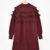 שמלת סריג עם פרחים - בורדו